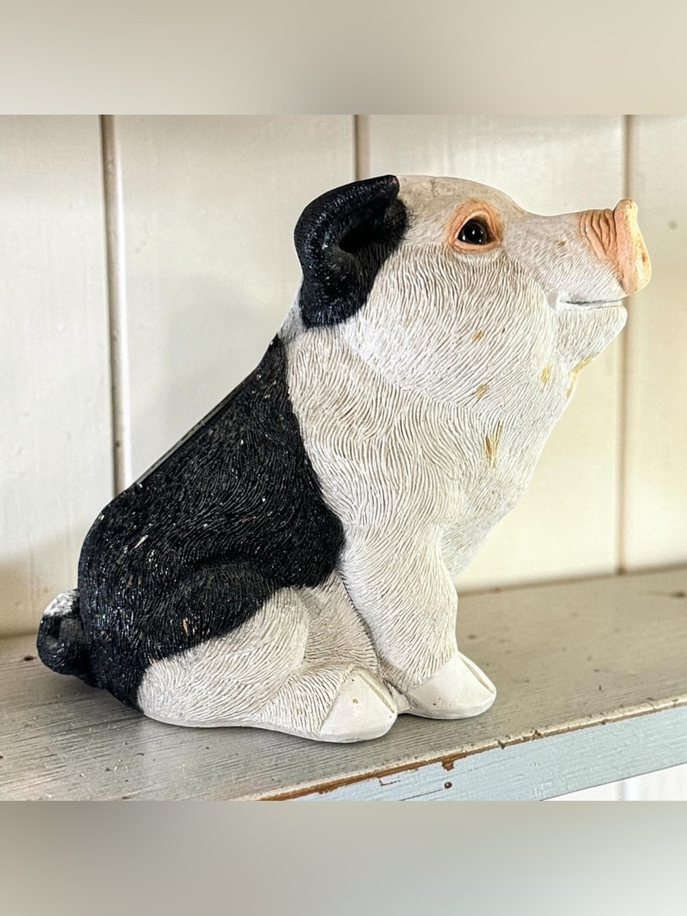 Vintage Spotted Piggy Bank Black White Ceramic Coin Bank Farmhouse